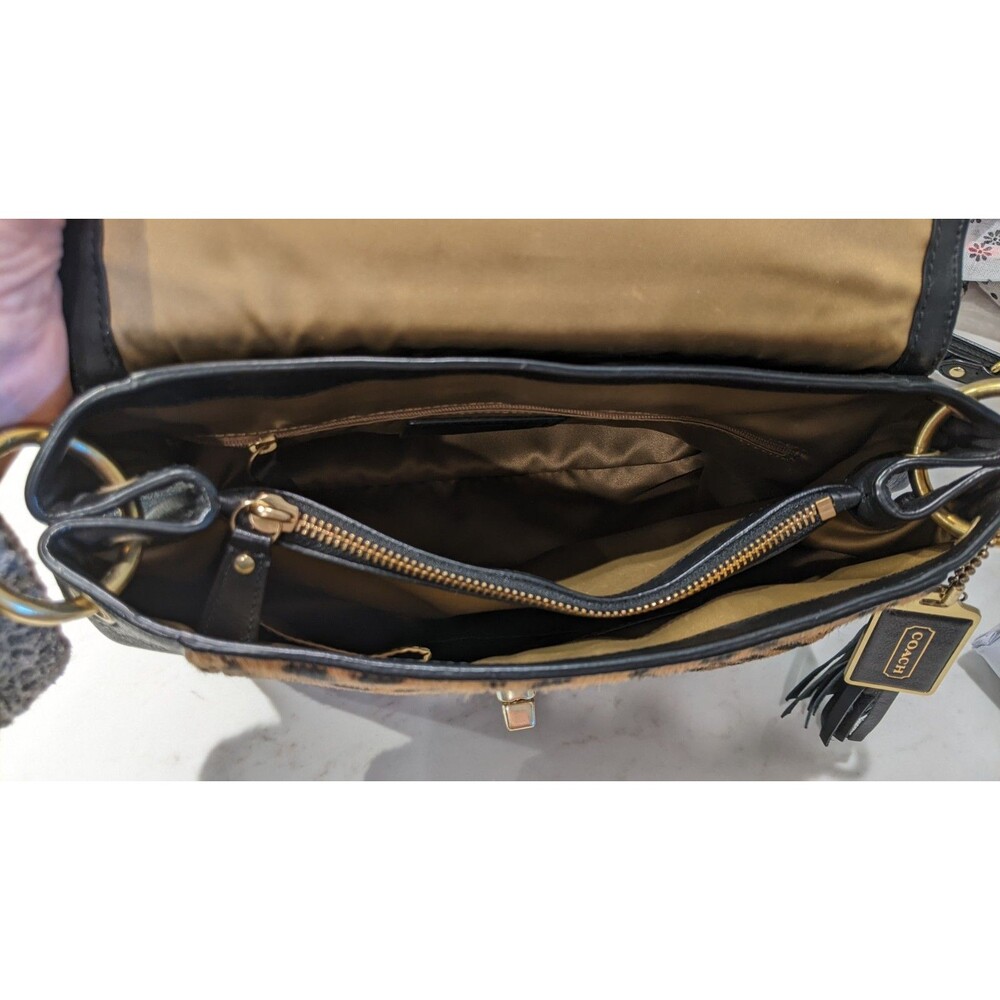 COACH Park Ocelot Haircalf Black Leather Turnlock Flap Satchel Bag - Picture 15 of 16